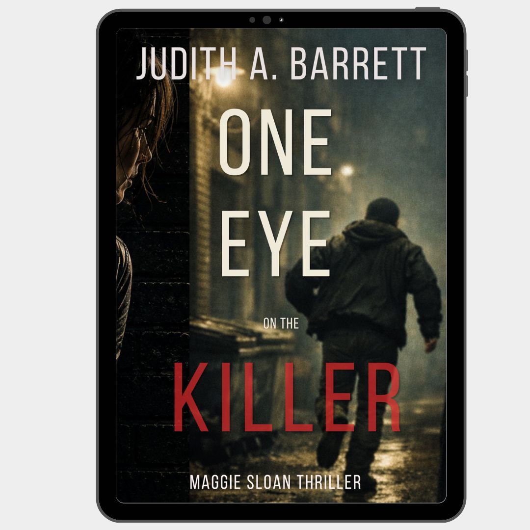 Book cover of 'One Eye on the Killer' by Judith A. Barrett with a dark, moody scene.
