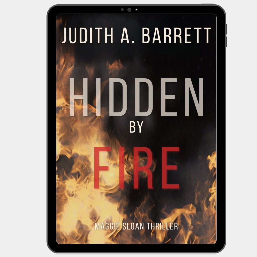 Book cover of 'Hidden by Fire' by Judith A. Barrett with flames design.