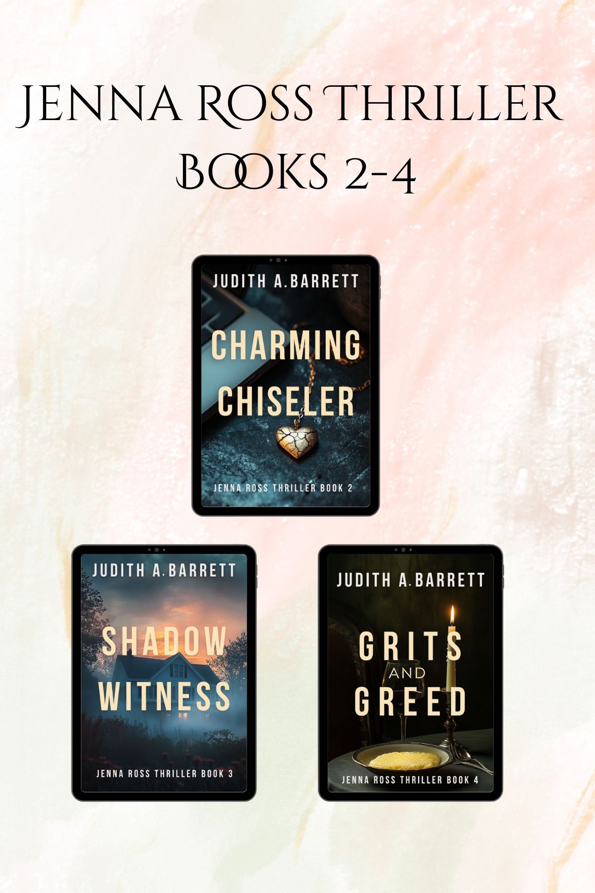 Jenna Ross Thriller Books Charming Chiseler Shadow Witness Grits and Greed