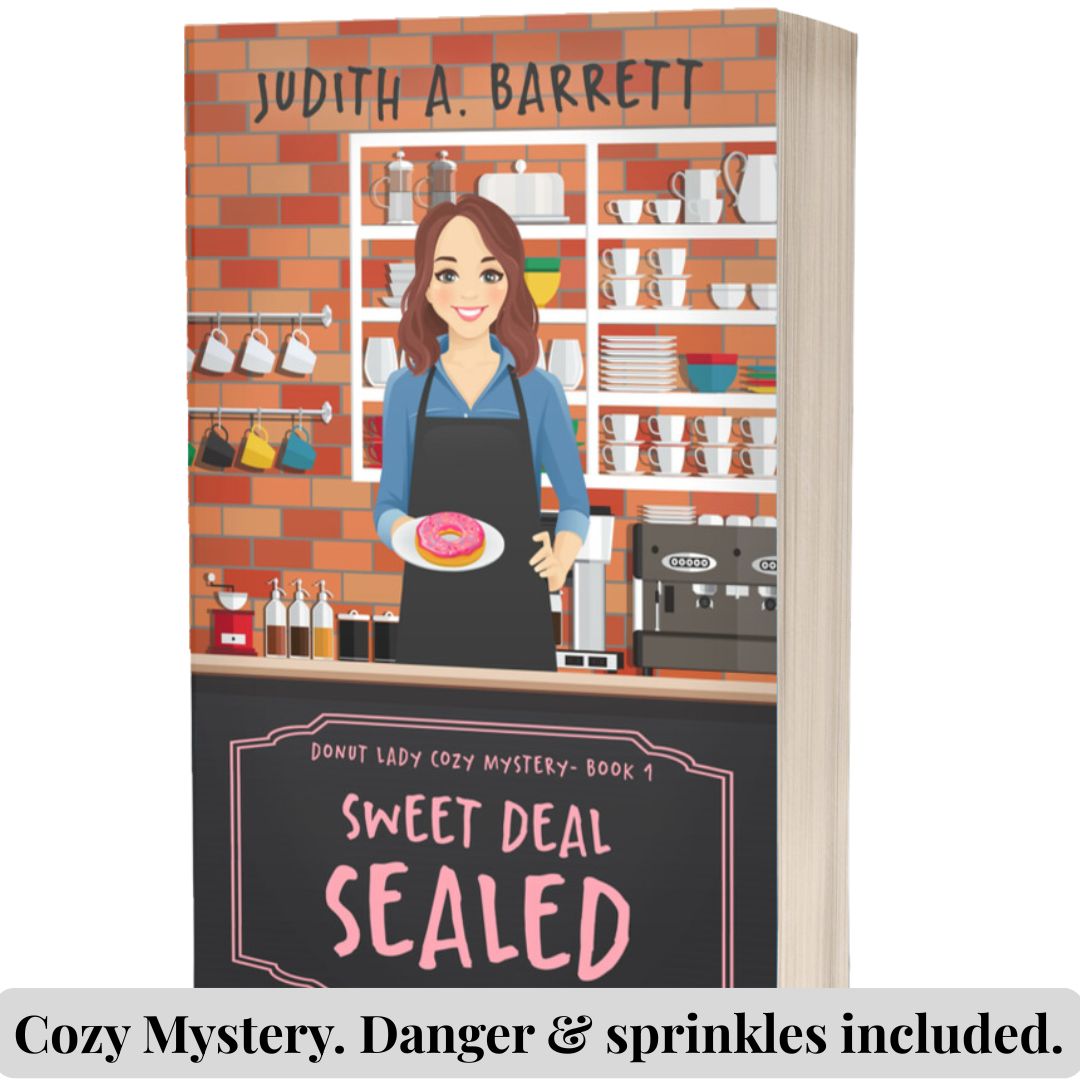 Book cover of 'Sweet Deal Sealed' by Judith A. Barrett with a donut shop illustration.