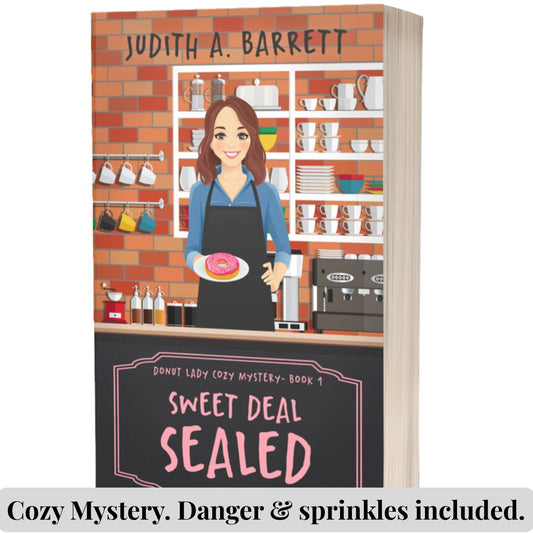 Book cover of 'Sweet Deal Sealed' by Judith A. Barrett with a donut shop illustration.