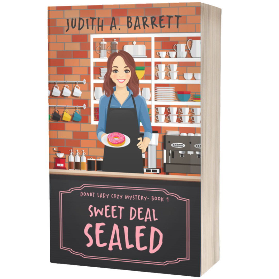 Book cover of 'Sweet Deal Sealed' by Judith A. Barrett with a donut lady illustration.
