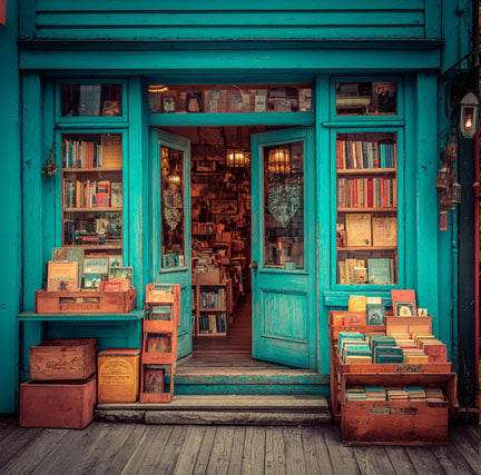 Barrett Book Shop with open doors and books in crates The Shop at your fingertips