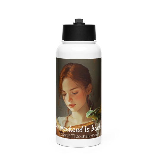 stainless steel water bottle with a straw booked weekend front view